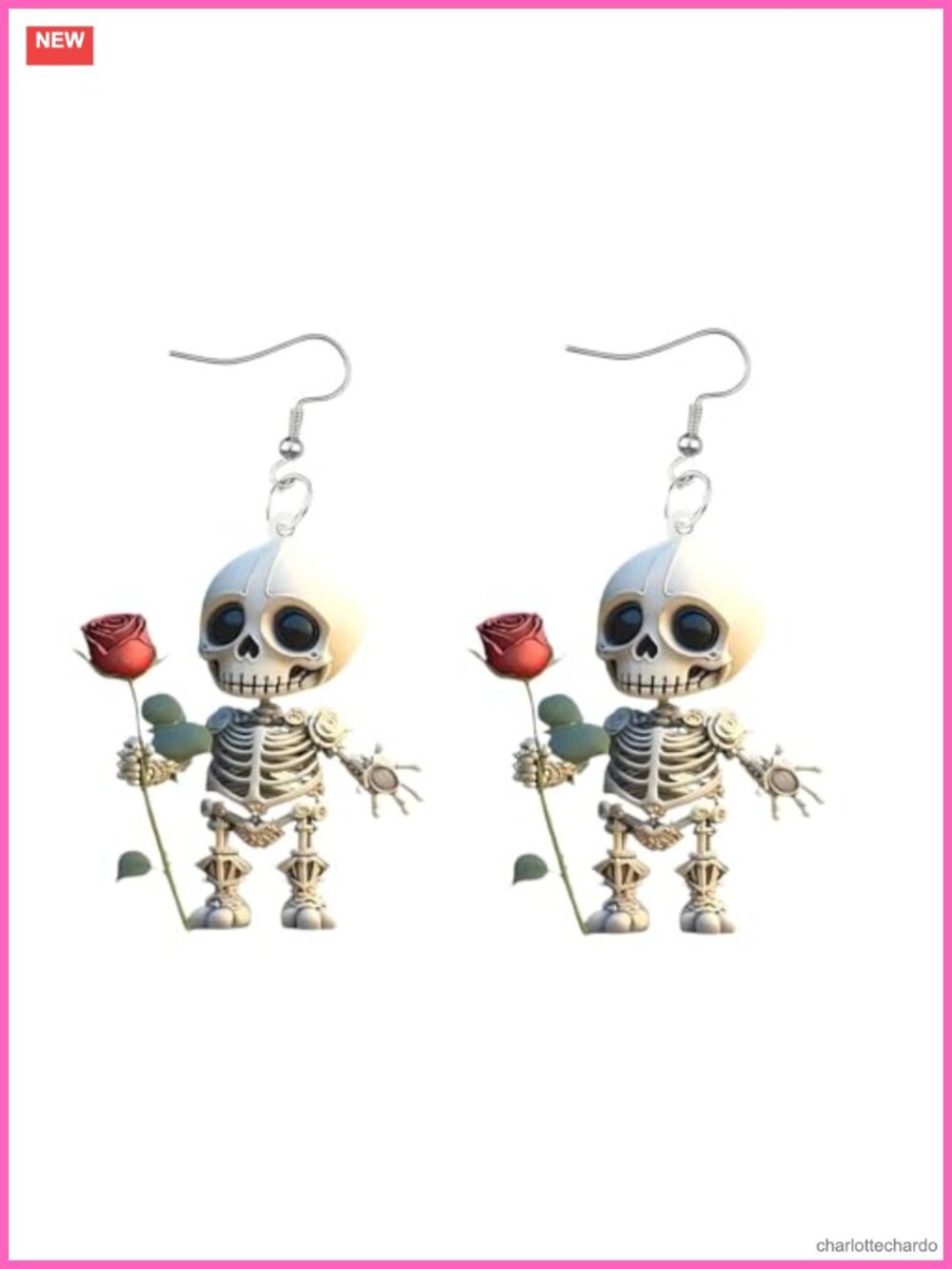 Goth Skeleton Skull Rose Drop Dangle Earrings Acrylic Halloween Jewelry